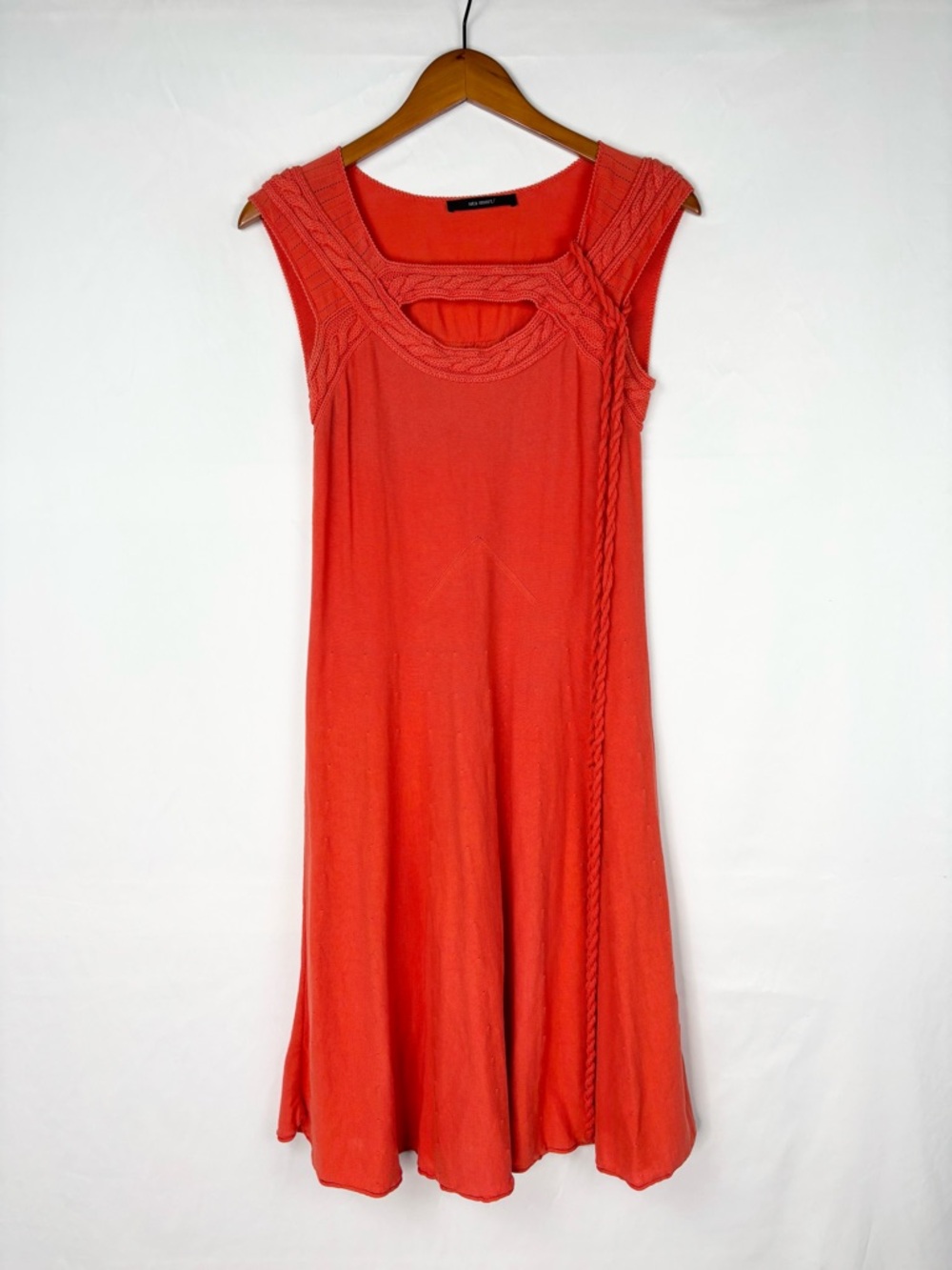 Sita Murt Midi Knit Dress Short Sleeve Keyhole Coral Swing Size EUR 40/ US 8